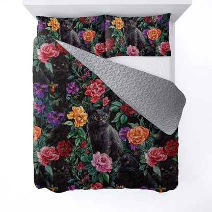 Lorva All Season Quilt 3-Piece Set Black Cat's Secret Garden