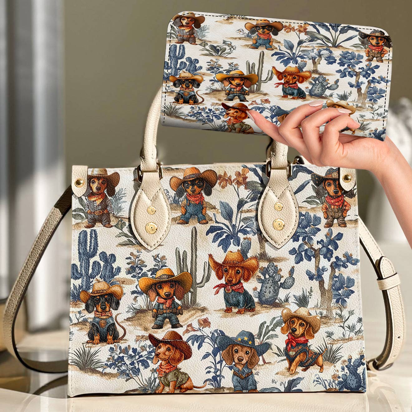 Lorva Dachshund Leather Bag Cowpoke Blues & Blooms