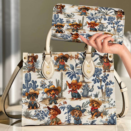 Lorva Dachshund Leather Bag Cowpoke Blues & Blooms
