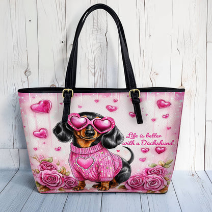 Lorva Dachshund Leather Tote Bag Doxie In Love
