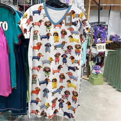 Lorva V-neck Nightshirt Amazing Stylish Dachshunds