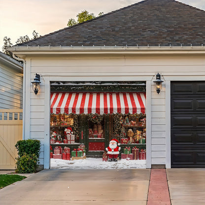 Lorva Christmas Garage Door Banner Decoration Christmas Magic at the Window A Snowy Shopfront with Santa and Presents