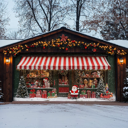Lorva Christmas Garage Door Banner Decoration Christmas Magic at the Window A Snowy Shopfront with Santa and Presents