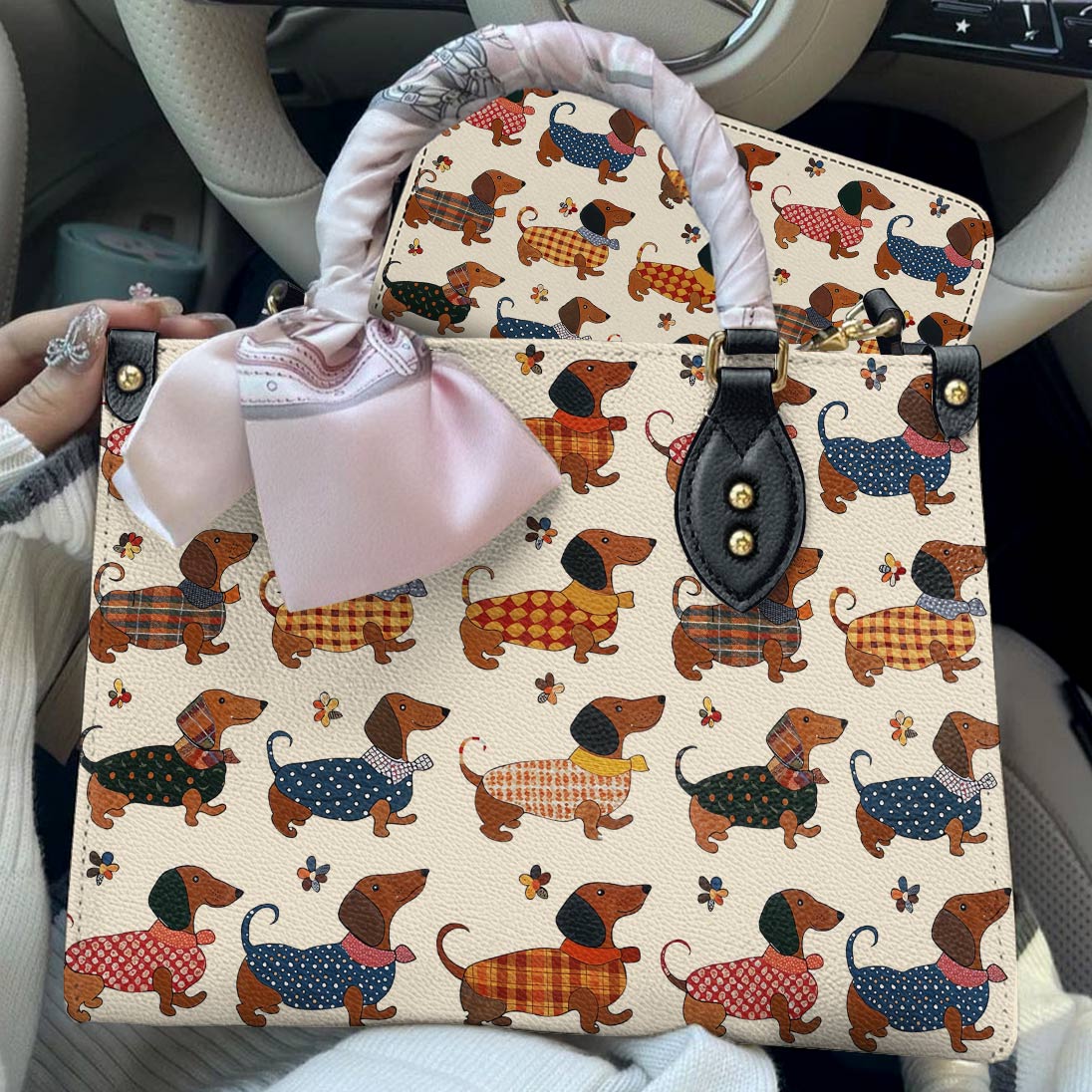 Lorva Dachshund Leather Bag Joyful