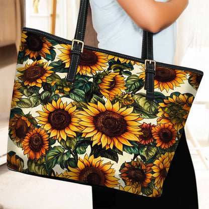 Lorva Leather Tote Bag Vintage Sunflower