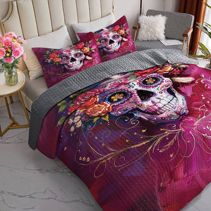 Lorva All Season Quilt 3-Piece Set Beautiful Sugar Skull
