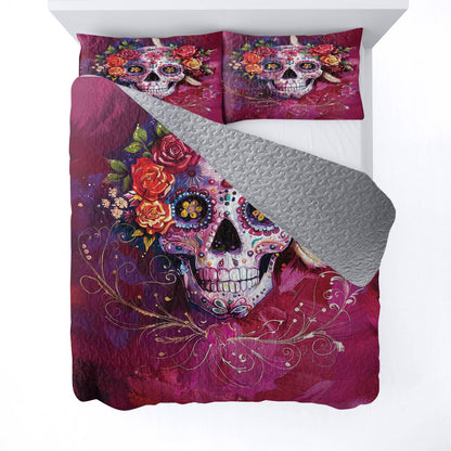 Lorva All Season Quilt 3-Piece Set Beautiful Sugar Skull