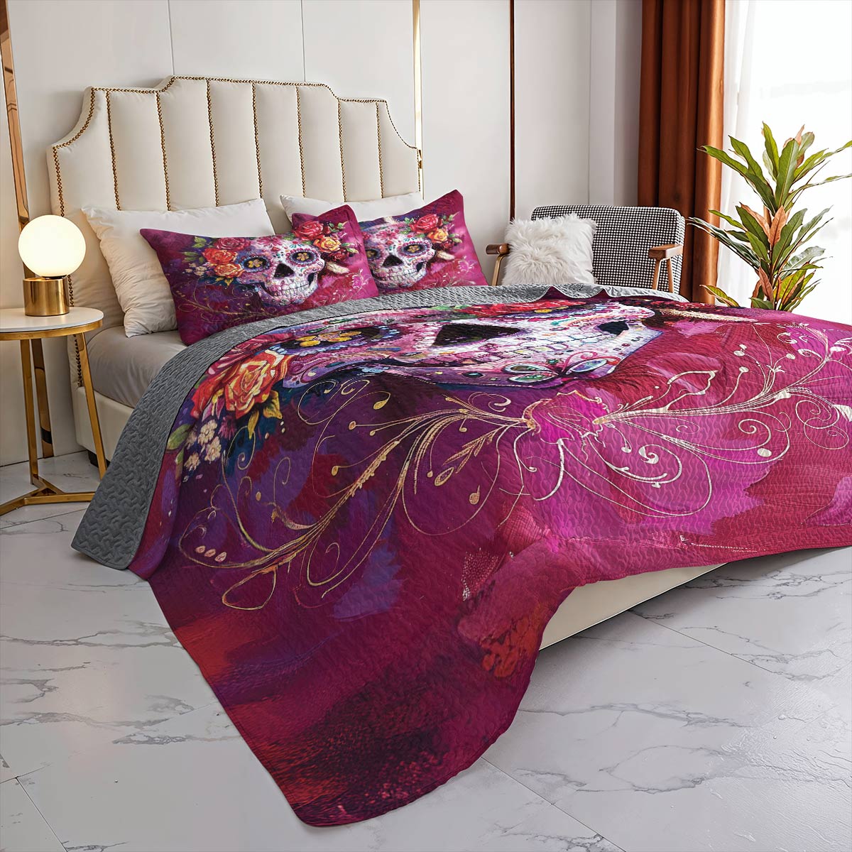 Lorva All Season Quilt 3-Piece Set Beautiful Sugar Skull