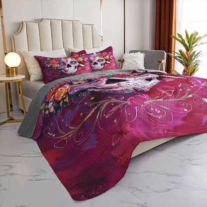 Lorva All Season Quilt 3-Piece Set Beautiful Sugar Skull