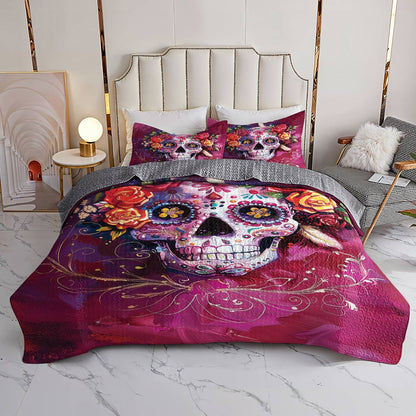 Lorva All Season Quilt 3-Piece Set Beautiful Sugar Skull