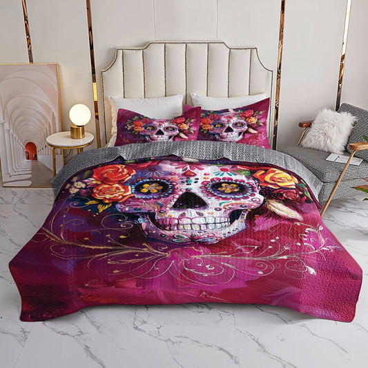 Lorva All Season Quilt 3-Piece Set Beautiful Sugar Skull