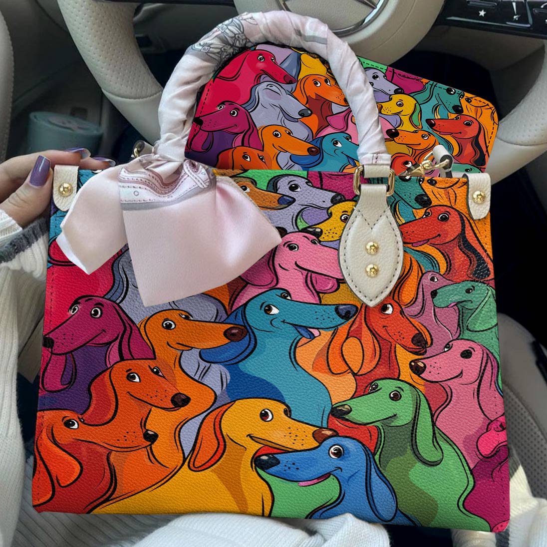 Lorva Dachshund Leather Bag Rainbow Sausage Squad