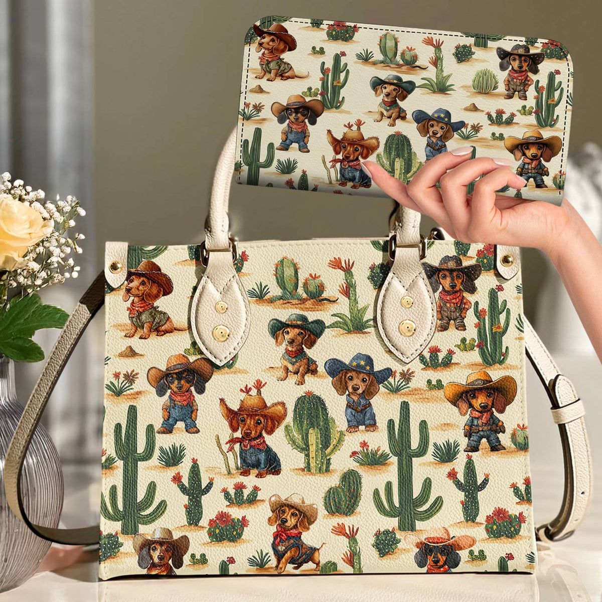 Lorva Dachshund Leather Bag Cowboy Cactus Crew