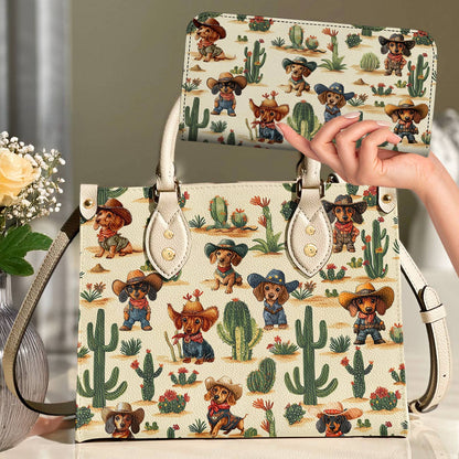 Lorva Dachshund Leather Bag Cowboy Cactus Crew