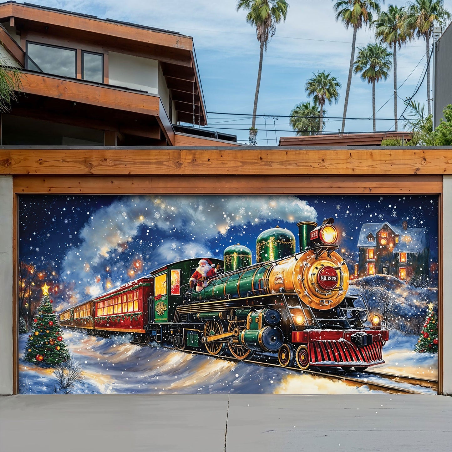 Lorva Christmas Garage Door Banner Decoration Magical Holiday Express Santa’s Train Spreading Cheer