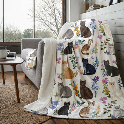 Lorva Fleece Blanket Charming Floral Cats