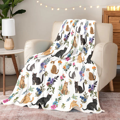 Lorva Fleece Blanket Cute Floral Cats