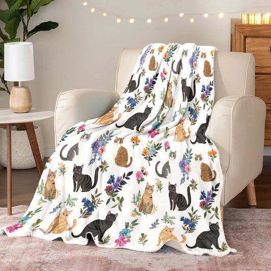 Lorva Fleece Blanket Cute Floral Cats