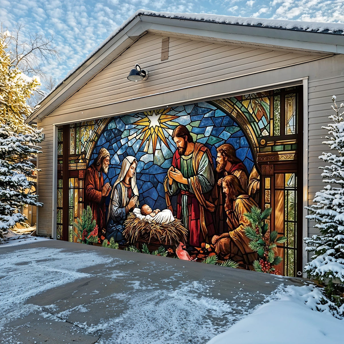 Lorva Christmas Garage Door Banner Decoration Faith The Nativity Scene