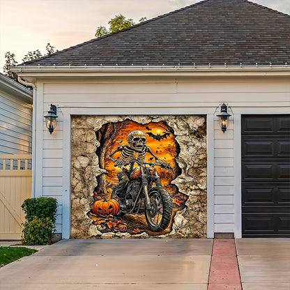 Lorva Halloween Garage Door Banner Decoration Skeleton Rider’s Halloween Ride