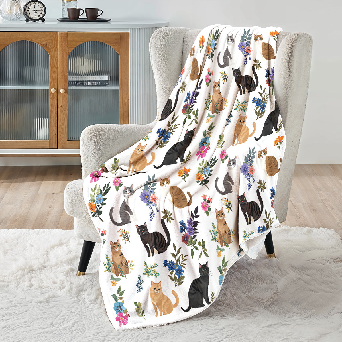 Lorva Fleece Blanket Cute Floral Cats