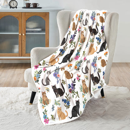 Lorva Fleece Blanket Cute Floral Cats