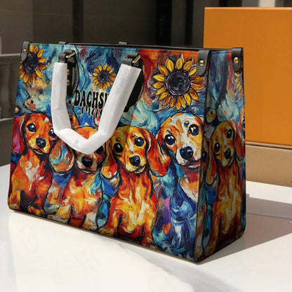 Lorva Dachshund Leather Bag Sunflower Dachshund Mama