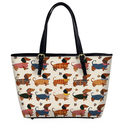 Lorva Dachshund Leather Tote Bag Joyful