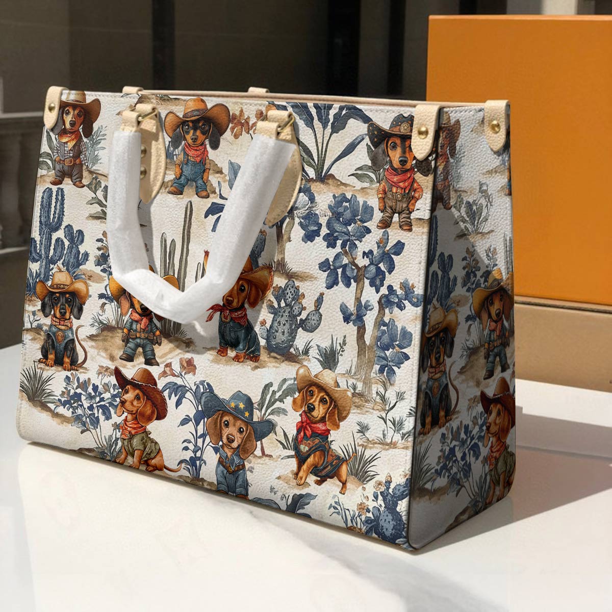 Lorva Dachshund Leather Bag Cowpoke Blues & Blooms