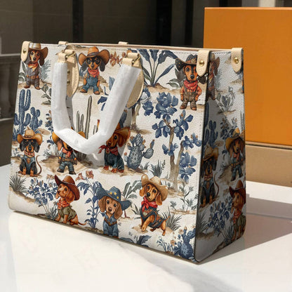 Lorva Dachshund Leather Bag Cowpoke Blues & Blooms