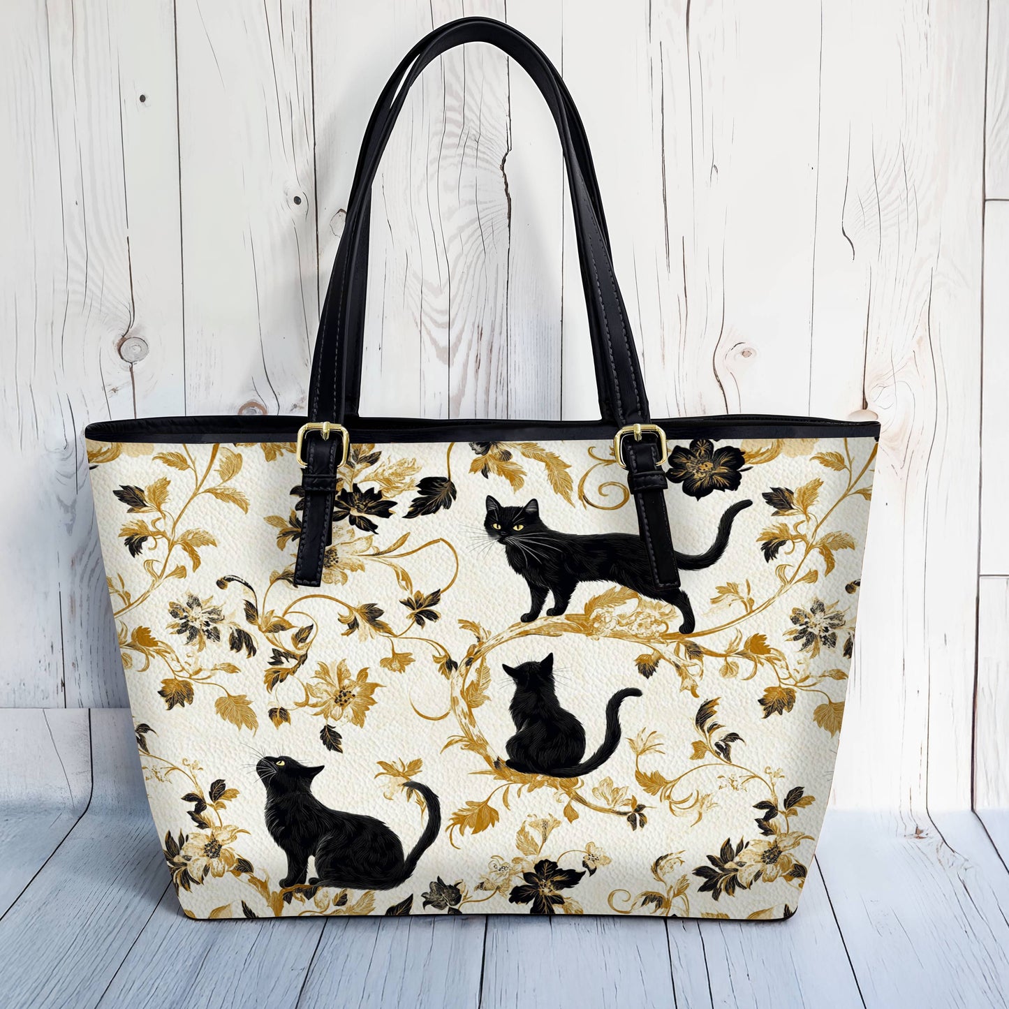 Lorva Leather Tote Bag Amazing Midnight Black Cats
