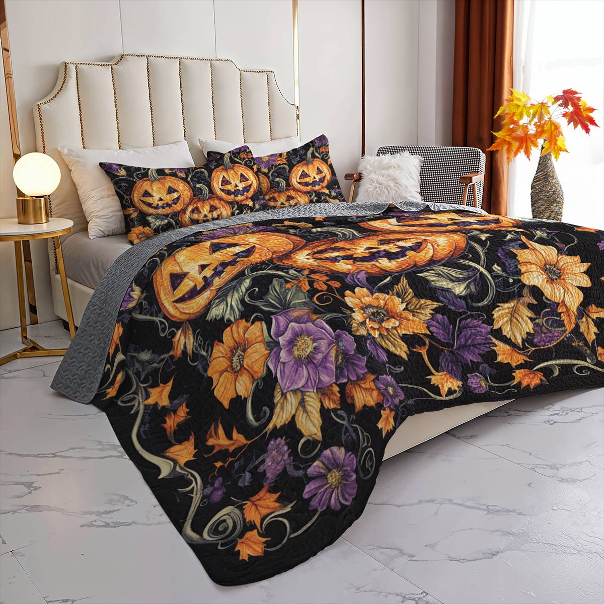 Halloween Lorva All Season Quilt 3-Piece Set Gorgeous Pumpkins