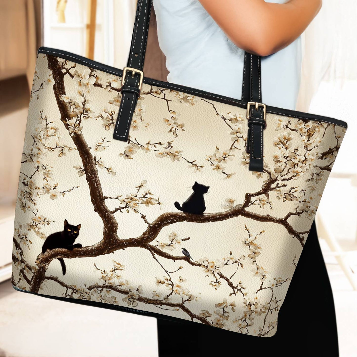 Lorva Black Cat Leather Tote Bag Soul