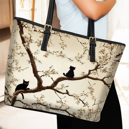 Lorva Black Cat Leather Tote Bag Soul