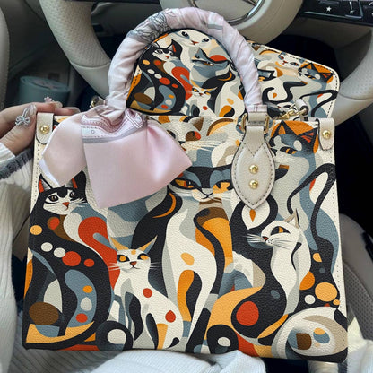 Lorva Cat Leather Bag Whimsical Geometric