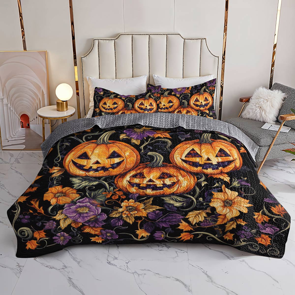 Halloween Lorva All Season Quilt 3-Piece Set Gorgeous Pumpkins
