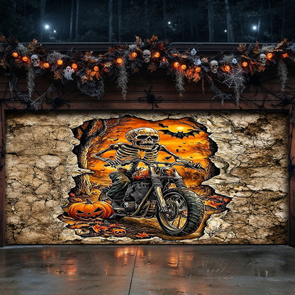 Lorva Halloween Garage Door Banner Decoration Skeleton Rider’s Halloween Ride