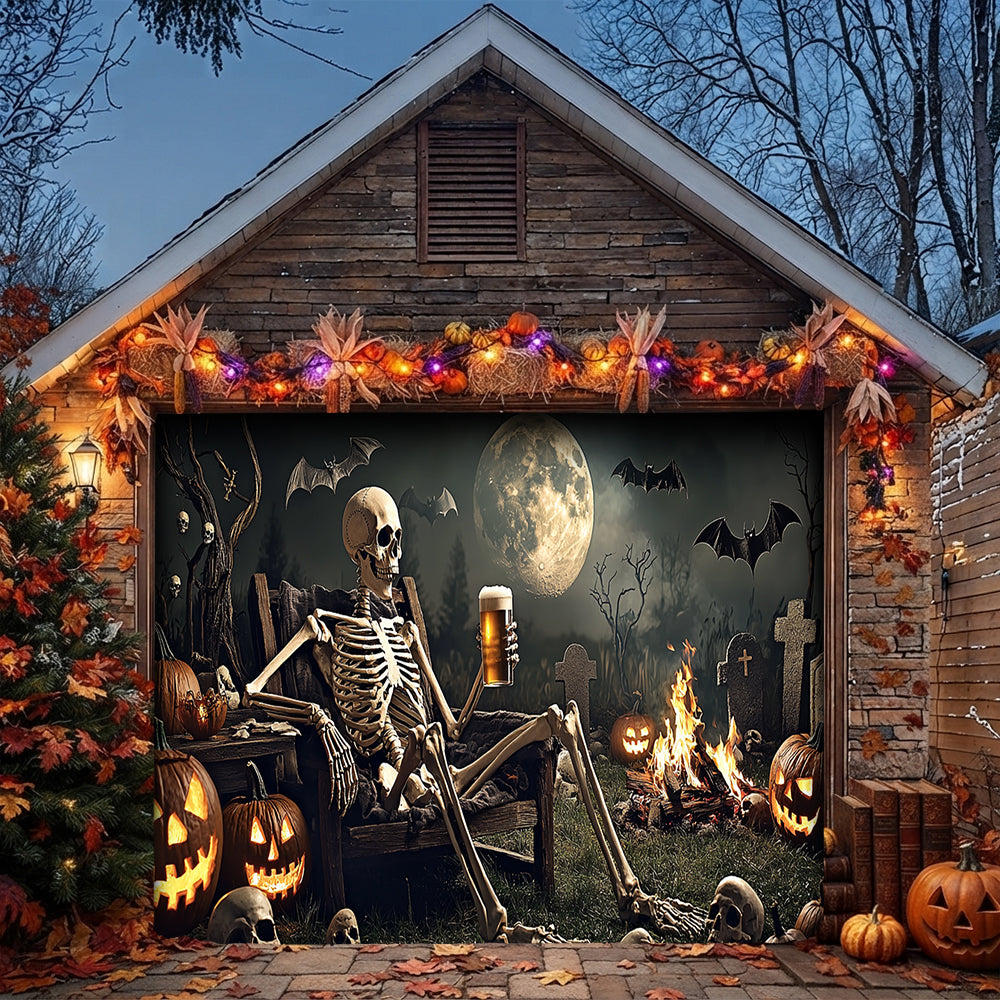 Lorva Garage Door Banner Decoration Skeleton's Last Call