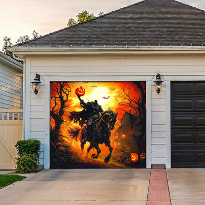 Lorva Halloween Garage Door Banner Decoration Headless Horseman’s Halloween Ride