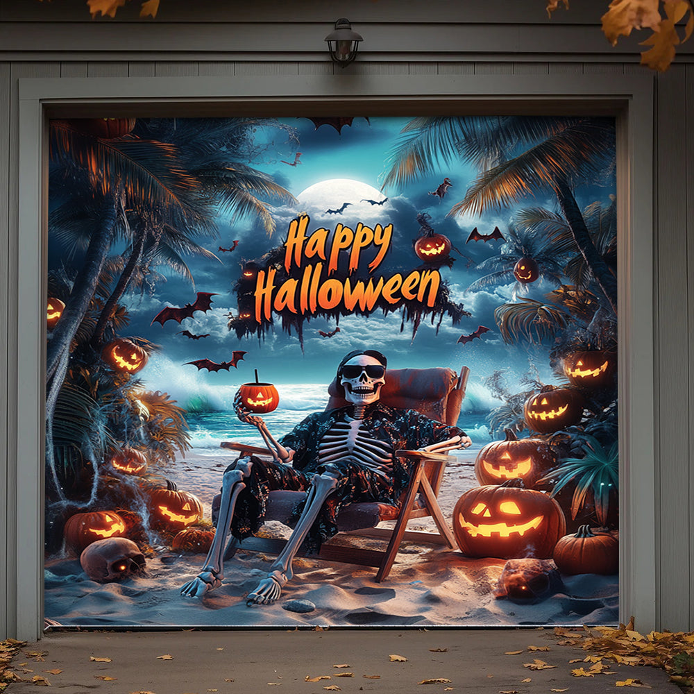 Lorva Halloween Garage Door Banner Decoration Spooky Halloween Beach Escape