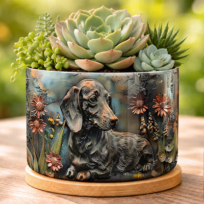 Lorva Dachshund Flat Print Ceramic Plant Pot Rustic Dachshund Garden