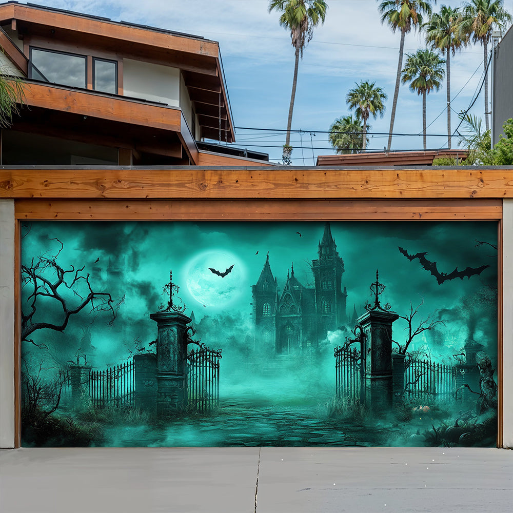 Lorva Halloween Garage Door Banner Decoration Haunted Cemetery Gate