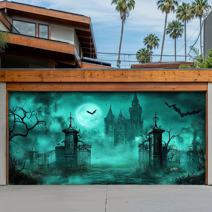 Lorva Halloween Garage Door Banner Decoration Haunted Cemetery Gate