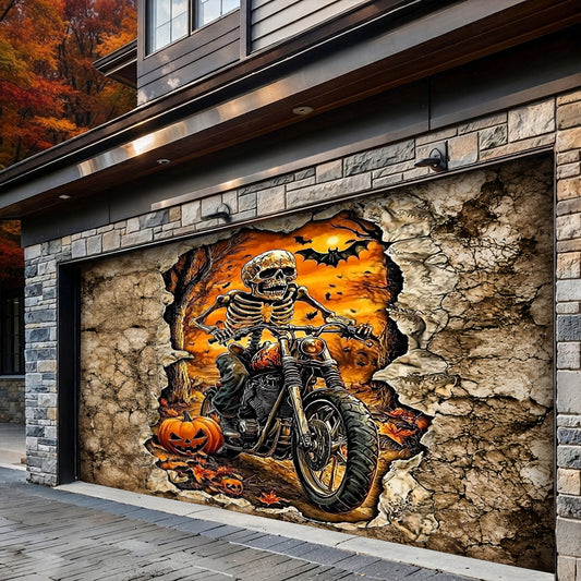 Lorva Halloween Garage Door Banner Decoration Skeleton Rider’s Halloween Ride