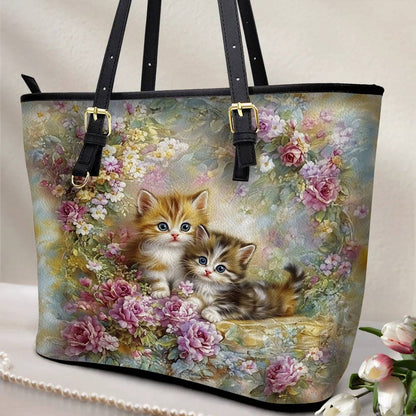 Lorva Leather Tote Bag Cute Kitten Love
