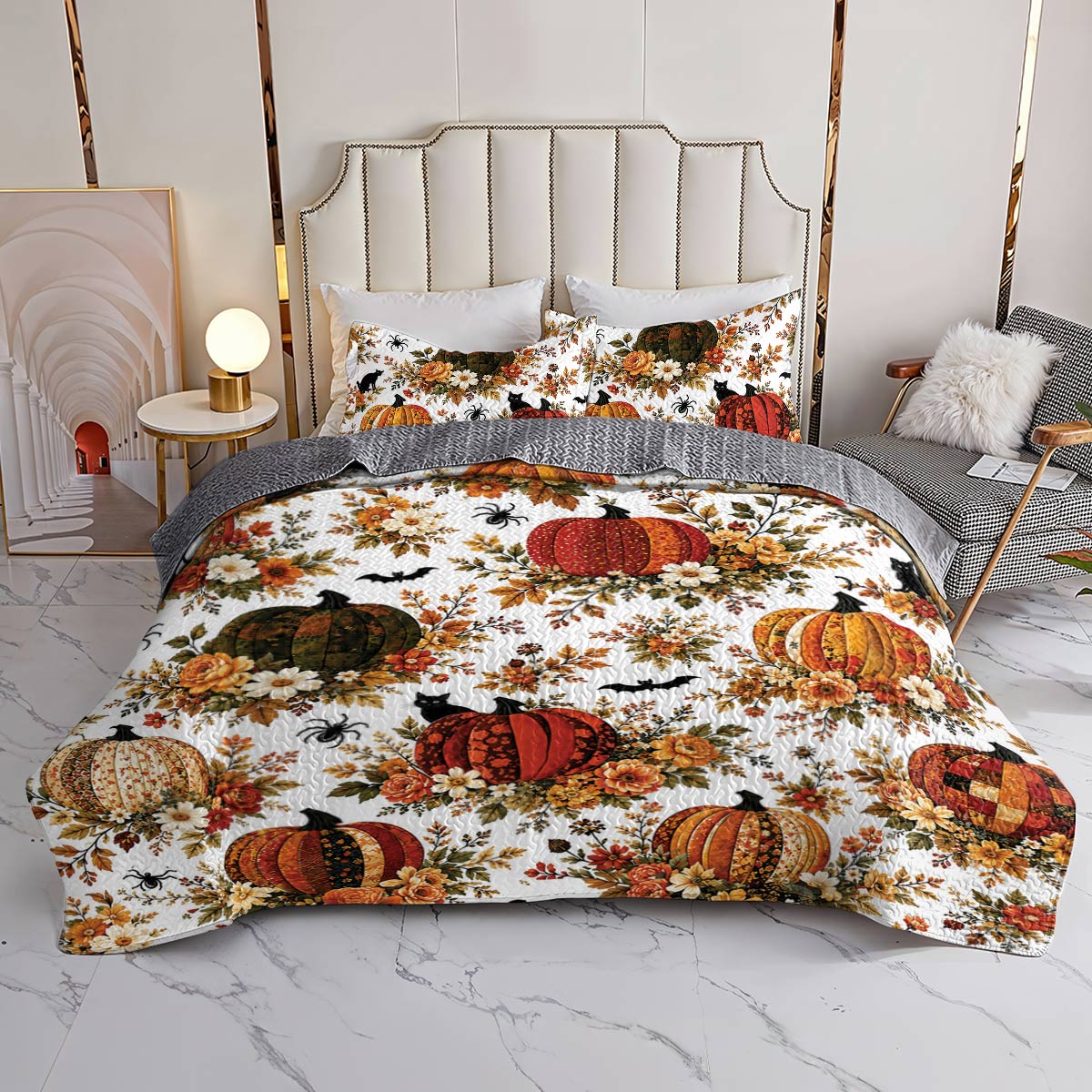 Lorva All Season Quilt 3-Piece Set Enchanted Floral Pumpkins