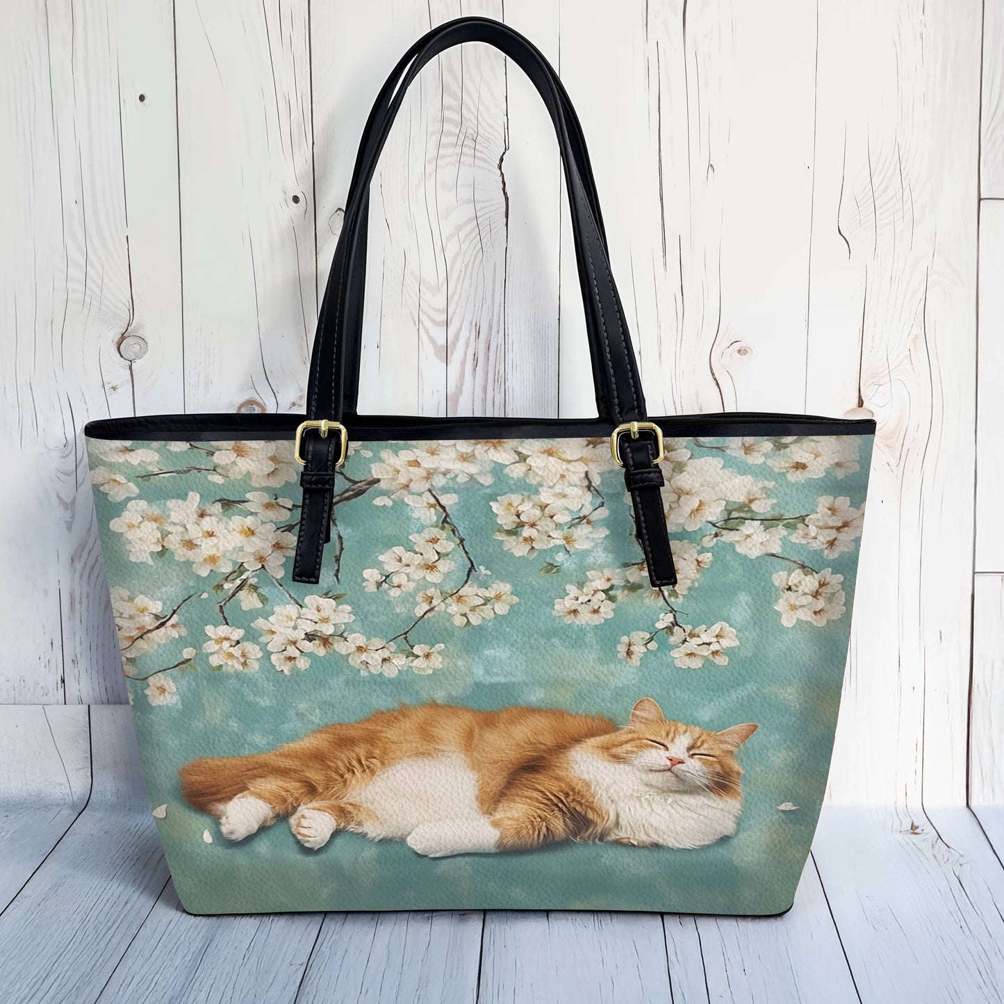 Lorva Cat Leather Tote Bag Sleeping Blossom