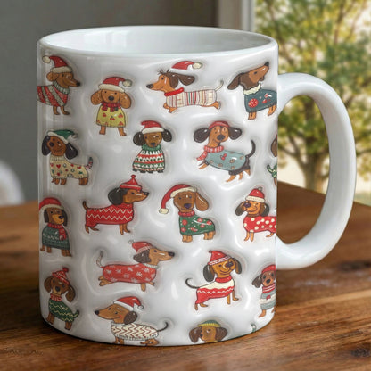 Lorva Dachshund Flat Print Mug Merry Christmas