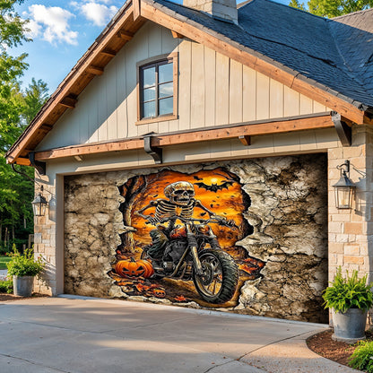 Lorva Halloween Garage Door Banner Decoration Skeleton Rider’s Halloween Ride