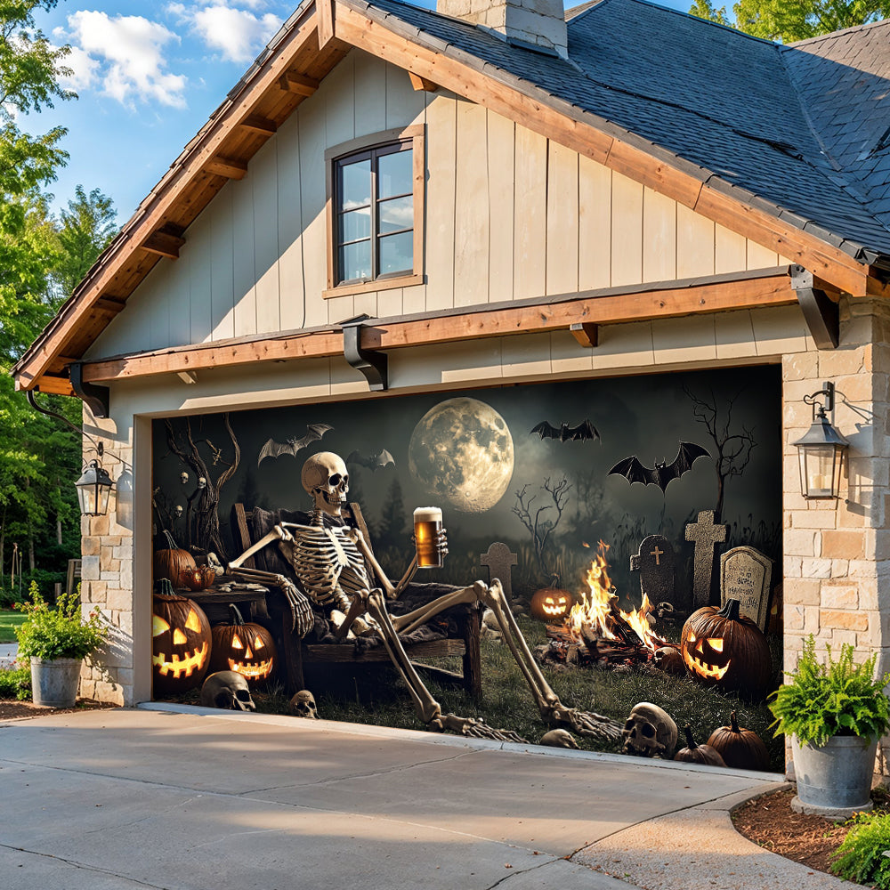 Lorva Garage Door Banner Decoration Skeleton's Last Call